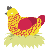 A yellow and crimson chicken with a lace pattern
