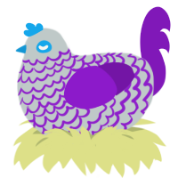 A silver and violet chicken with a lace pattern