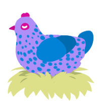 A lilac and sapphire chicken with a speckle pattern