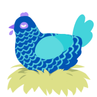 A ultramarine and aqua chicken with a lace pattern