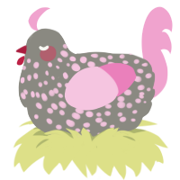 Rose, a ash and pink chicken with a speckle pattern