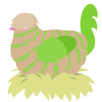A beige and grass chicken with a bar pattern