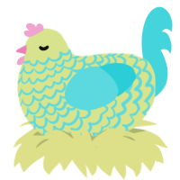 Cherub, a lemon and aqua chicken with a lace pattern