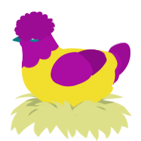 A yellow and plum chicken with a head pattern