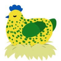 A yellow and leaf chicken with a speckle pattern
