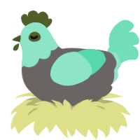 mint choccy, a grey and mint chicken with a head pattern
