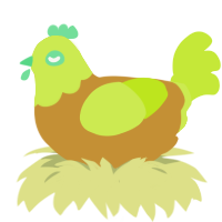 A gold and lime chicken with a head pattern