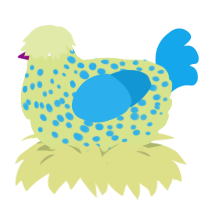 Orem, a lemon and sky chicken with a speckle pattern