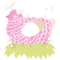 A pink and cream chicken with a lace pattern