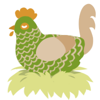 A chartreuse and beige chicken with a lace pattern