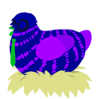 Windows 95, a navy and violet chicken with a bar pattern