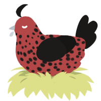 A red and sable chicken with a speckle pattern