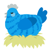Eon, a sky and sapphire chicken with a bar pattern