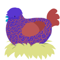 A indigo and red chicken with a double-lace pattern
