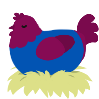 A ultramarine and wine chicken with a head pattern