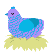 Cornflower, a lilac and cerulean chicken with a lace pattern