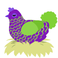 ToxicSour, a violet and grass chicken with a lace pattern