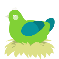 Orbius, a grass and teal chicken