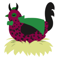 A maroon and sable chicken with a speckle pattern