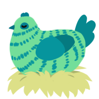 A spring and teal chicken with a bar pattern
