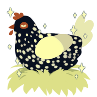 A tumblr and white chicken with a speckle pattern