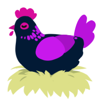 muchwhat, a tumblr and amethyst chicken with a neck-speckle pattern