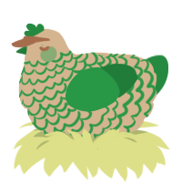 Fields, a beige and viridian chicken with a lace pattern