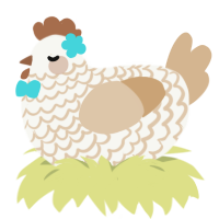 A white and beige chicken with a lace pattern
