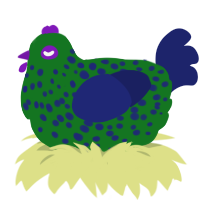 A leaf and navy chicken with a speckle pattern