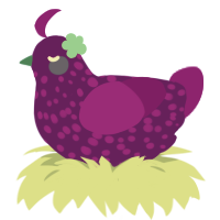 A violet and amethyst chicken with a speckle pattern