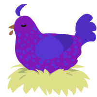 A violet and indigo chicken with a speckle pattern