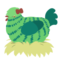 A spring and teal chicken with a bar pattern