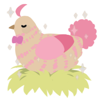 Berry Blast, a cream and rose chicken with a bar pattern