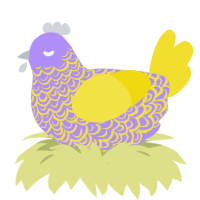 A lilac and yellow chicken with a double-lace pattern