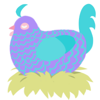aqua wing, a lilac and aqua chicken with a lace pattern
