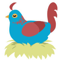 A cerulean and red chicken with a neck-speckle pattern