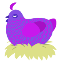 Purple and DERANGED, a blurple and amethyst chicken with a lace pattern