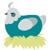Hatsune Chicku, a teal and silver chicken with a head pattern