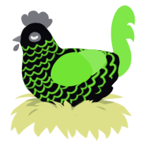 Flicker, a white and violet chicken with a lace pattern