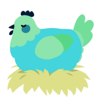 Spica, a aqua and spring chicken with a head pattern