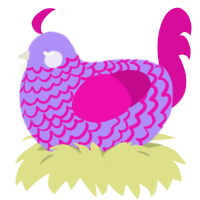A lilac and fuchsia chicken with a lace pattern
