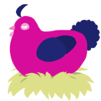 A fuchsia and navy chicken