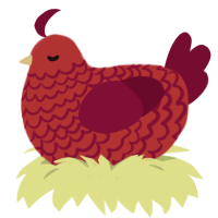 Red, a crimson and maroon chicken with a lace pattern