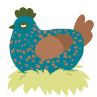 A sea and brown chicken with a speckle pattern