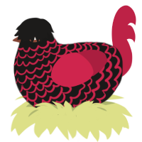 A sable and crimson chicken with a lace pattern