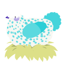 A white and aqua chicken with a speckle pattern