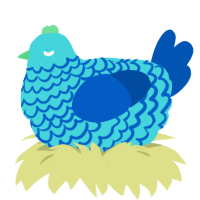 A aqua and ultramarine chicken with a lace pattern