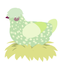 Appley, a gluppy and apple chicken with a speckle pattern