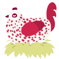 Angioma, a white and crimson chicken with a speckle pattern