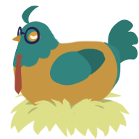 A gold and sea chicken with a head pattern